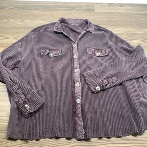 Free People One Scout Jacket FP Shacket Plum Oversized Waffle Size Medium